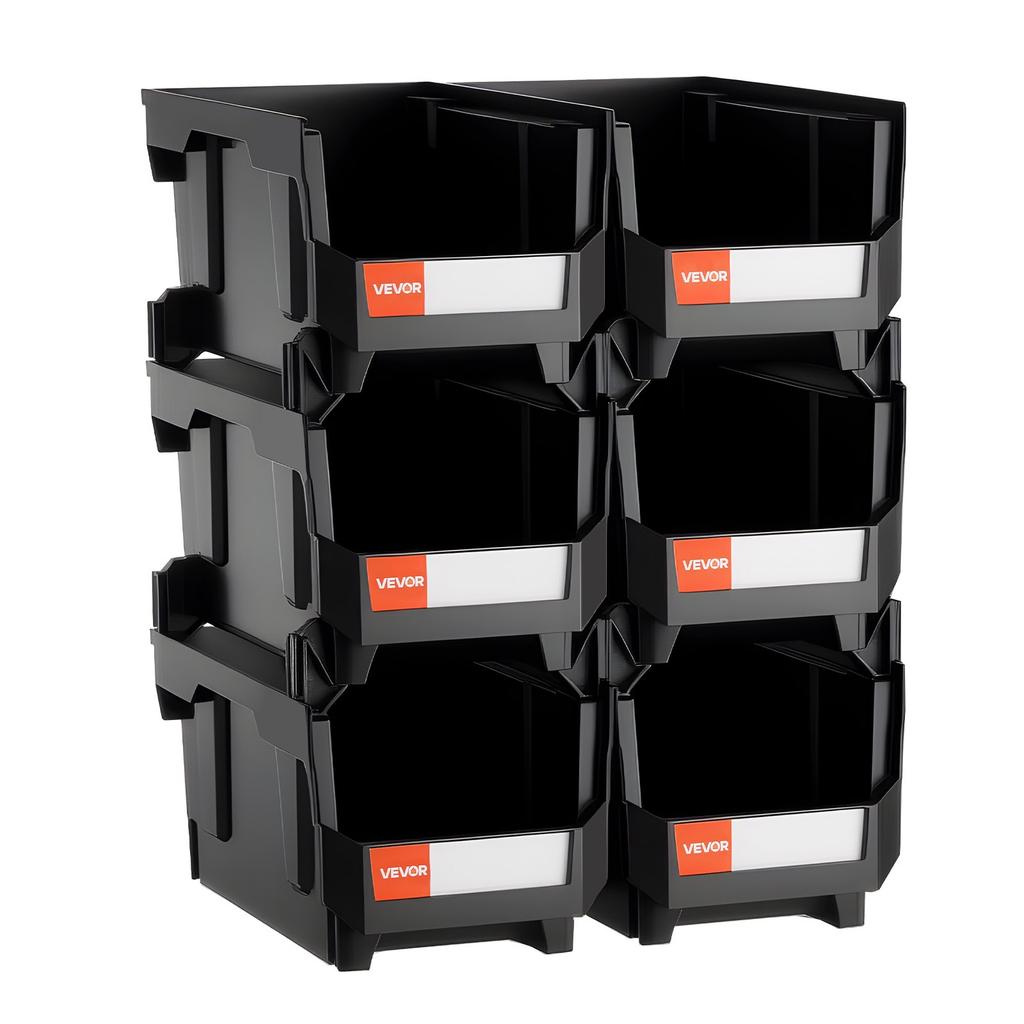 VEVOR Plastic Stackable Storage Bins, 37.7 x 21.5 x 18 cm (6 Pack), Plastic Containers for Organizing and Storage Bins for Closet, Garage