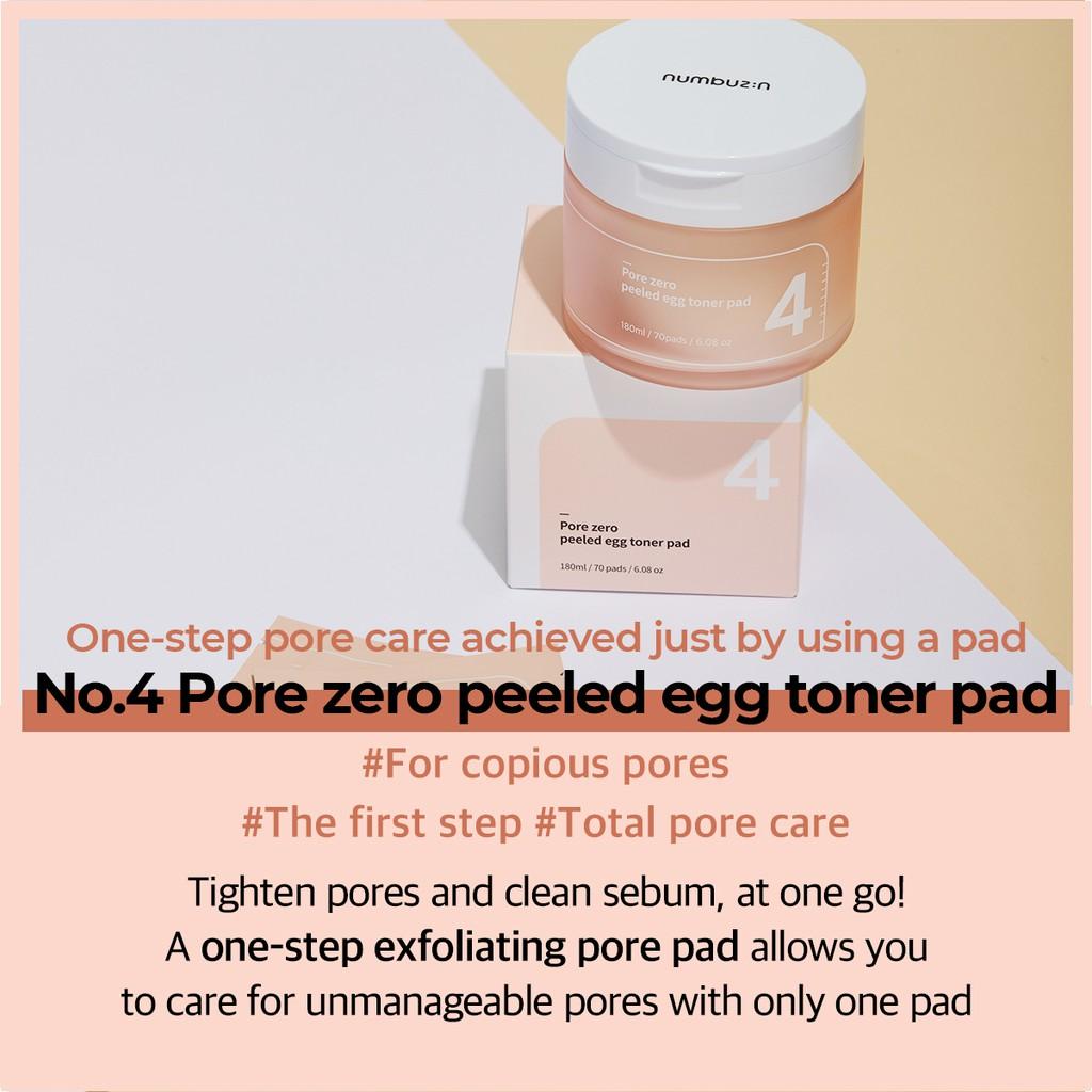 NUMBUZIN No.4 Pore Zero Peeled Egg Toner Pad, 190 мл / 70 подушечек, позволяет очистить поры и очистить кожу от излишков кожного сала за один прием.
