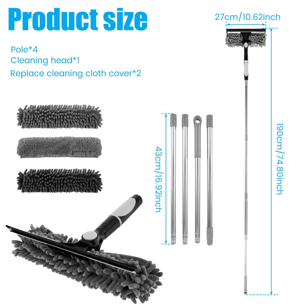 Window Cleaning Tool 2 In 1 Cleaning Squeegee Kit 35-59.5inch Scalable Cleaning Tool Rotatable Double Sides Glass Cleaner Mop