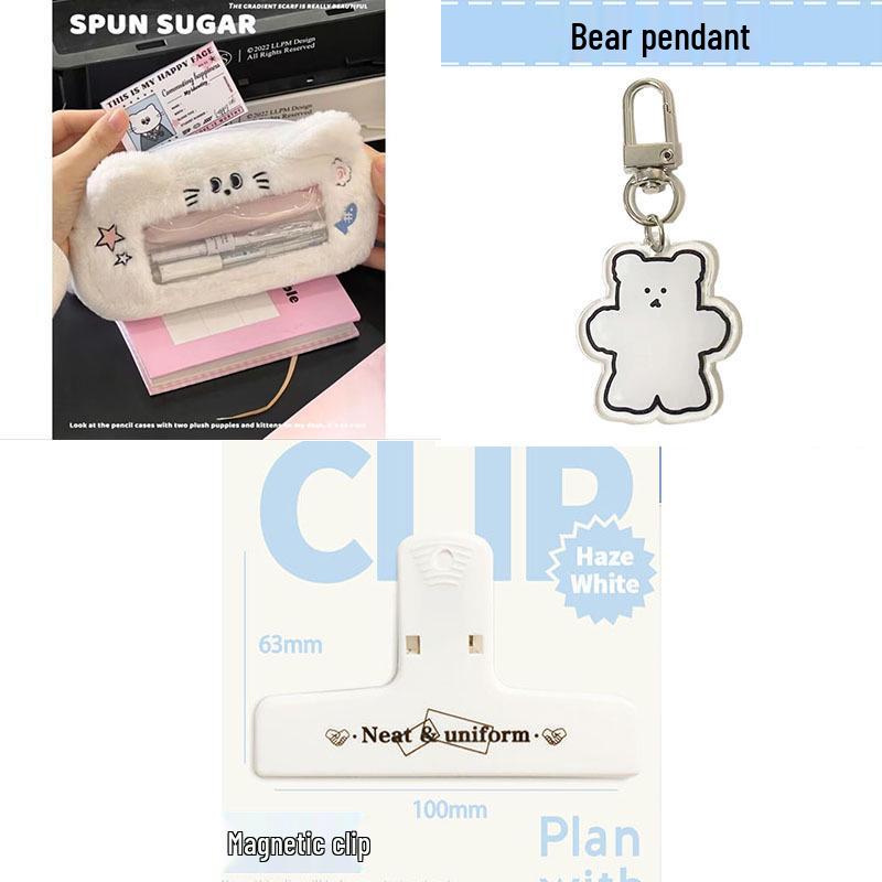 Плюшевый синий щенок пенал - Вместительная сумка для студенческих канцелярских принадлежностей с окошком