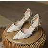 Size35-40Pearls Strap High Heels Lace Women White Wedding Shoes Stiletto Heel Point Toe Bride Bridesmaid