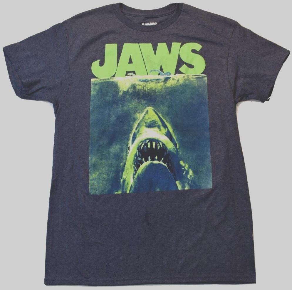 Jaws Mens Jaws Shark Terror Movie Poster Navy Heather Shirt New M