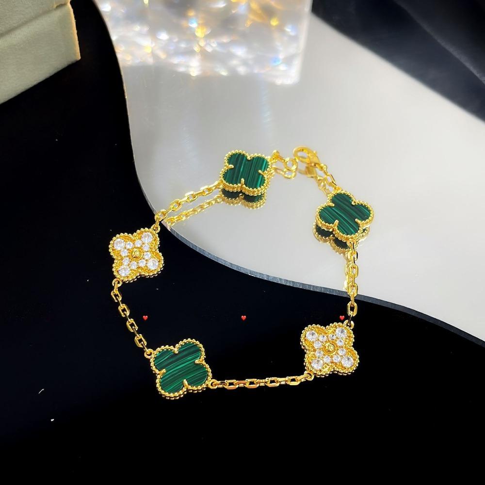 Браслет «Четырехлистный клевер» с пятью цветками, версия High, натуральный фиолетовый халцедон, лазерная CNC-резьба, 18 карат, не тускнеющий, женский браслет