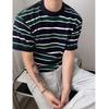 2024 Корейская полосатая повседневная трикотажная футболка с круглым вырезом свободного кроя для мужчин