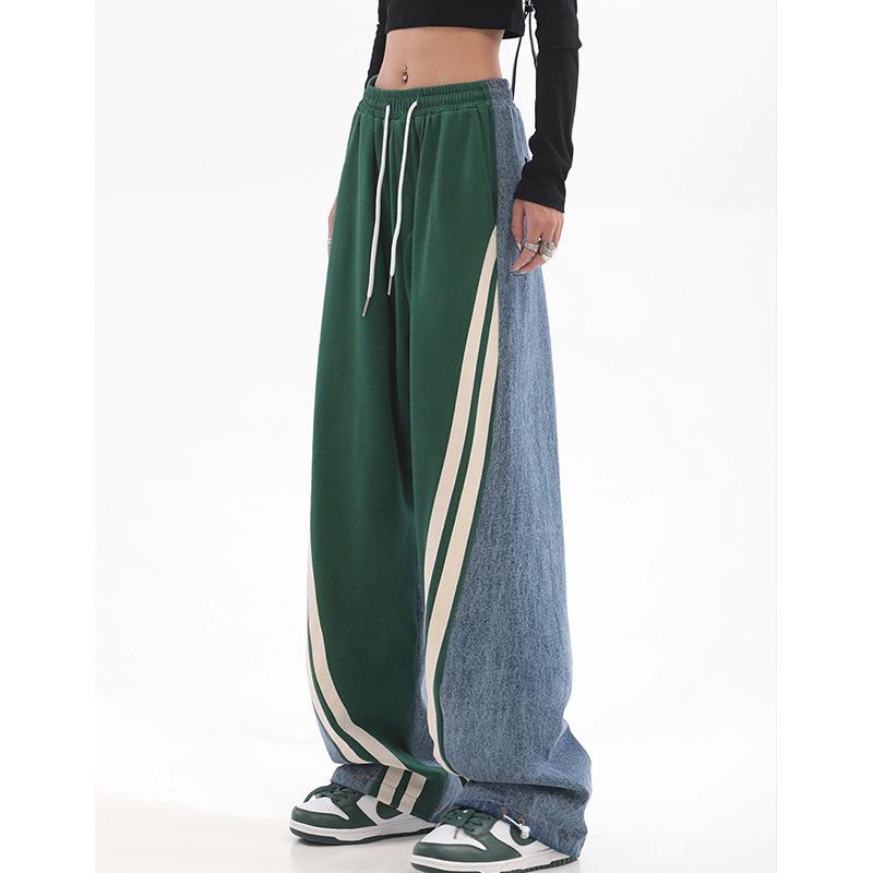 Women's Pant Spliced Jeans High Street Loose Wide Leg Trousers Tide Autumn Street Dance Sports Casual Trousers