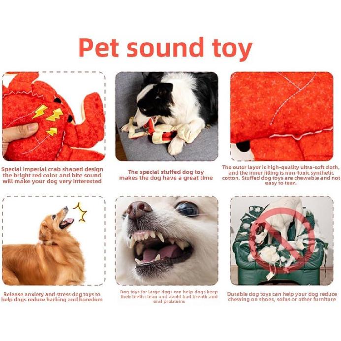RED Crab Dog Toys -Cute King Crab Squeak Plush Dog Toy for Aggressive chewers,Dental Toy for Aggressive Chewers, Large/Small Breed (13.78 inch)