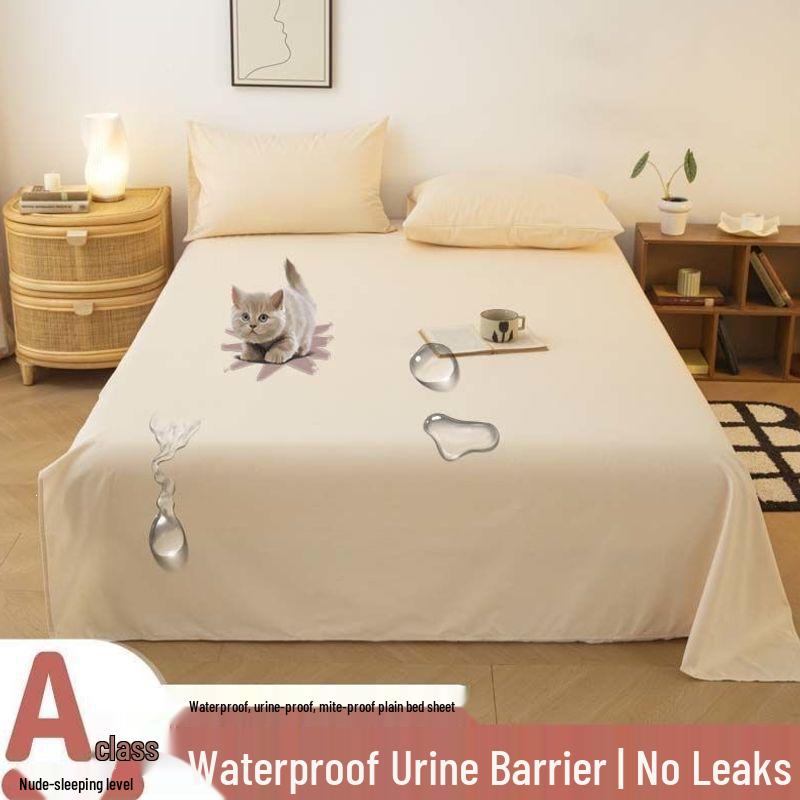 Stain-Proof Waterproof Bed Sheet & Pillowcase Set - Single Piece, Universal for All Seasons, Ideal for Students, Babies & Pets
