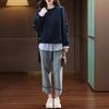 Fake Two-piece Sweatshirt for Women's Autumn New Fat Mm Loose Large-size Striped Top