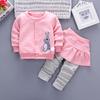 Baby Girls Spring Long Sleeve Coat Trousers with Fake Skirt Clothing Set Cartoon Cute Rabbit Cotton Suit