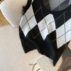 Autumn Fashion Casual Argyle Knitted Sweater Vest Women Winter Retro Sleeveless Pullover Sweater Women Waistcoat  Round Neck Knitwear Vests 24821