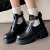 Черные ботильоны для женщин 2024 Осень Весна Платформа Короткие ботинки Блочный готический каблук Вечерняя обувь Женский бренд Удобные
