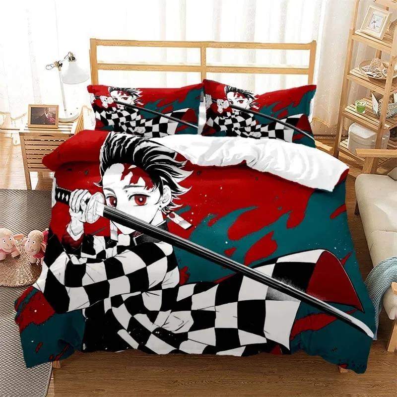Комплект постельного белья с 3D-печатью в стиле аниме «Убийца демонов» Nezuko Tanjirou, пододеяльник, двуспальный, двуспальный, полный, размер Queen King, для взрослых и детей, пододеяльник