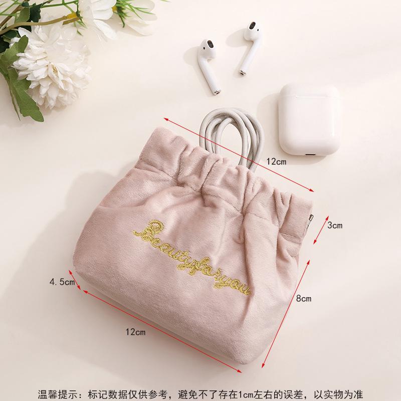 Бархатный вышитый кошелек и держатель для кабелей - Застежка-кнопка для наушников, мини-помады и аксессуаров