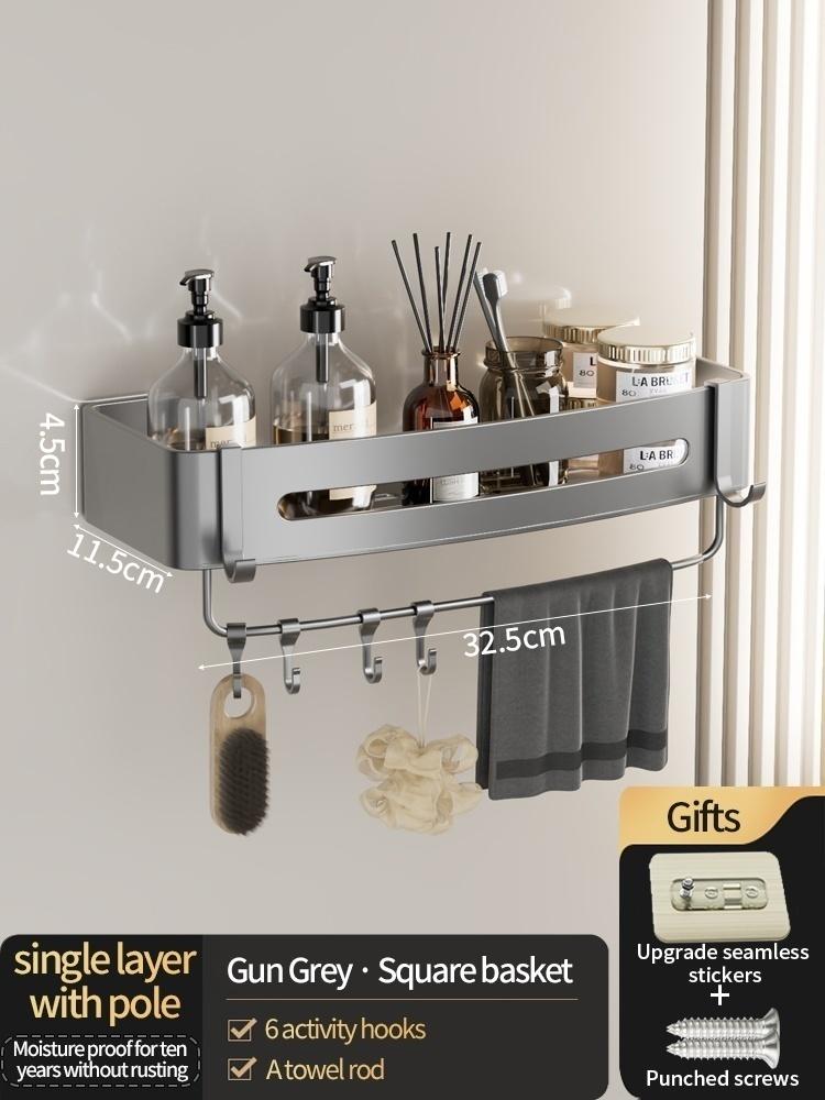 Нет необходимости сверлить стены для установки Алюминиевая полка для ванной Полки Подставка для шампуня Держатель для хранения Кухонный органайзер Настенная полка