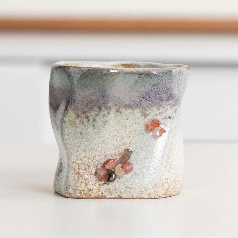 Ретро керамическая кружка с глазурью «хамелеон»: Плиссированная кофейная чашка из грубой керамики