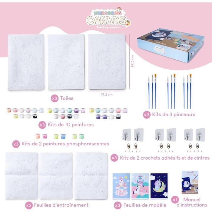 Peinture par numéro - BONNYCO - Licornes - Lot de 3 toiles - Activité manuelle - Cadeau enfant