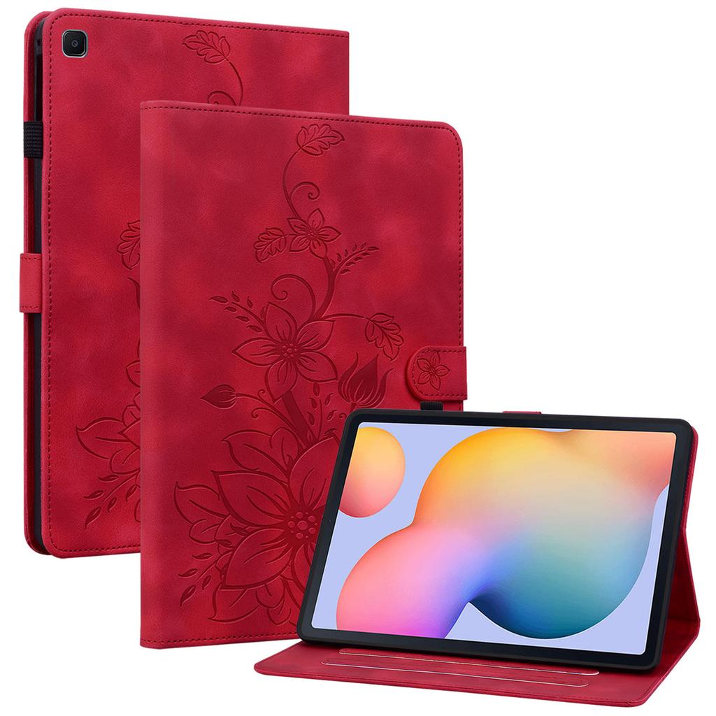 Для Samsung Galaxy Tab S6 Lite (2020)/(2022)/(2024) Чехол с оттиском лилии, держатель для карт, кожаный чехол для планшета
