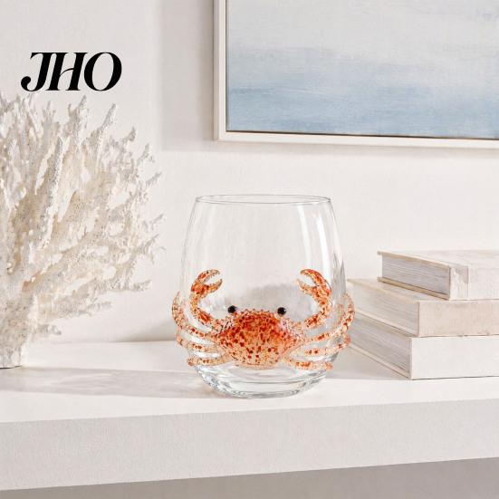 Innovative Housewarming Gifts Octopus Glass Tumbler, Ocean Whales Seahorses Crabs Jellyfish Cocktail Cup for Home Handcrafted Artistic Drinking
