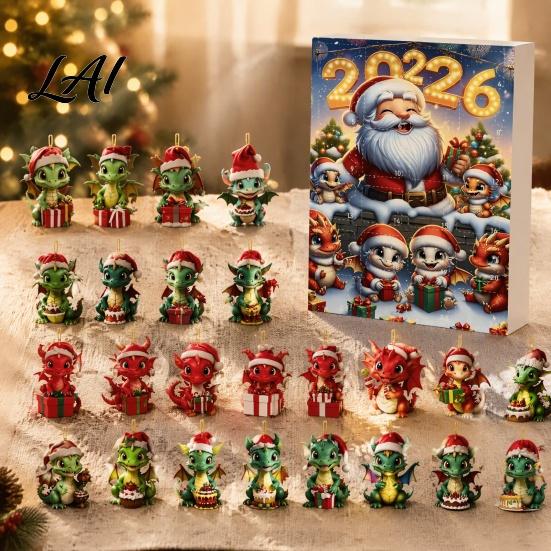 DIY Festive Scene Decor Dragon Advent Calendars 2026 24 Days Christmas Countdown Calendar with Creative 2D Acrylic Ornaments Collectible Figures for