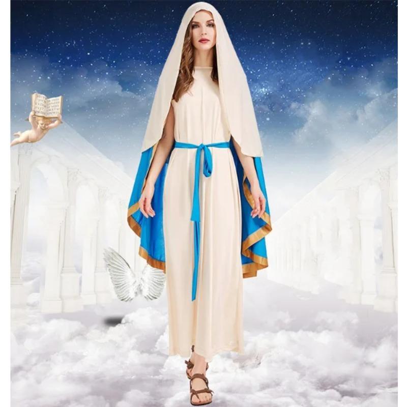 New Halloween Cosplay The Virgin Mary Costume for Women Carnival Party Adult Role-Play Ancient Israel Nun Fantasia Dress