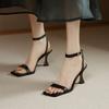 Sandals Women's New Summer Black Rear Empty Square Head One-word Buckle Strap High Heels Women's Stiletto