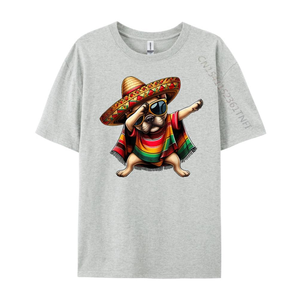 Dabbing Frenchie Dog Sombrero Mexican Poncho Cinco De Mayo Graphic T Shirts Men Cotton Camisetas Breathable