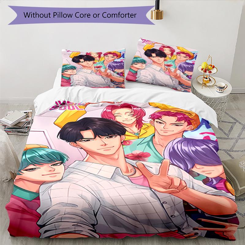 3pcs K-Pop Demon Hunters pattern bedding set duvet cover set includes duvet cover &pillowcases, perfect all season bedroom decoration & gift