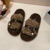 Ретро плюшевый дизайн пушистые тапочки женская уличная обувь 2025 новый осень и зима толстая подошва увеличивающая рост ремешок с пряжкой хлопковые тапочки