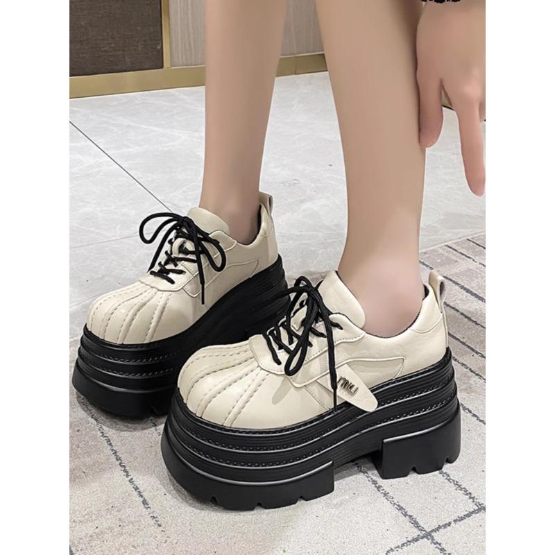 Мода Новинка 2025 Весна Женские Кожаные Кроссовки Высокая Платформа На шнуровке Повседневная Обувь Толстая Подошва 10СМ Каблуки Обувь для Ходьбы Zapatos Mujer