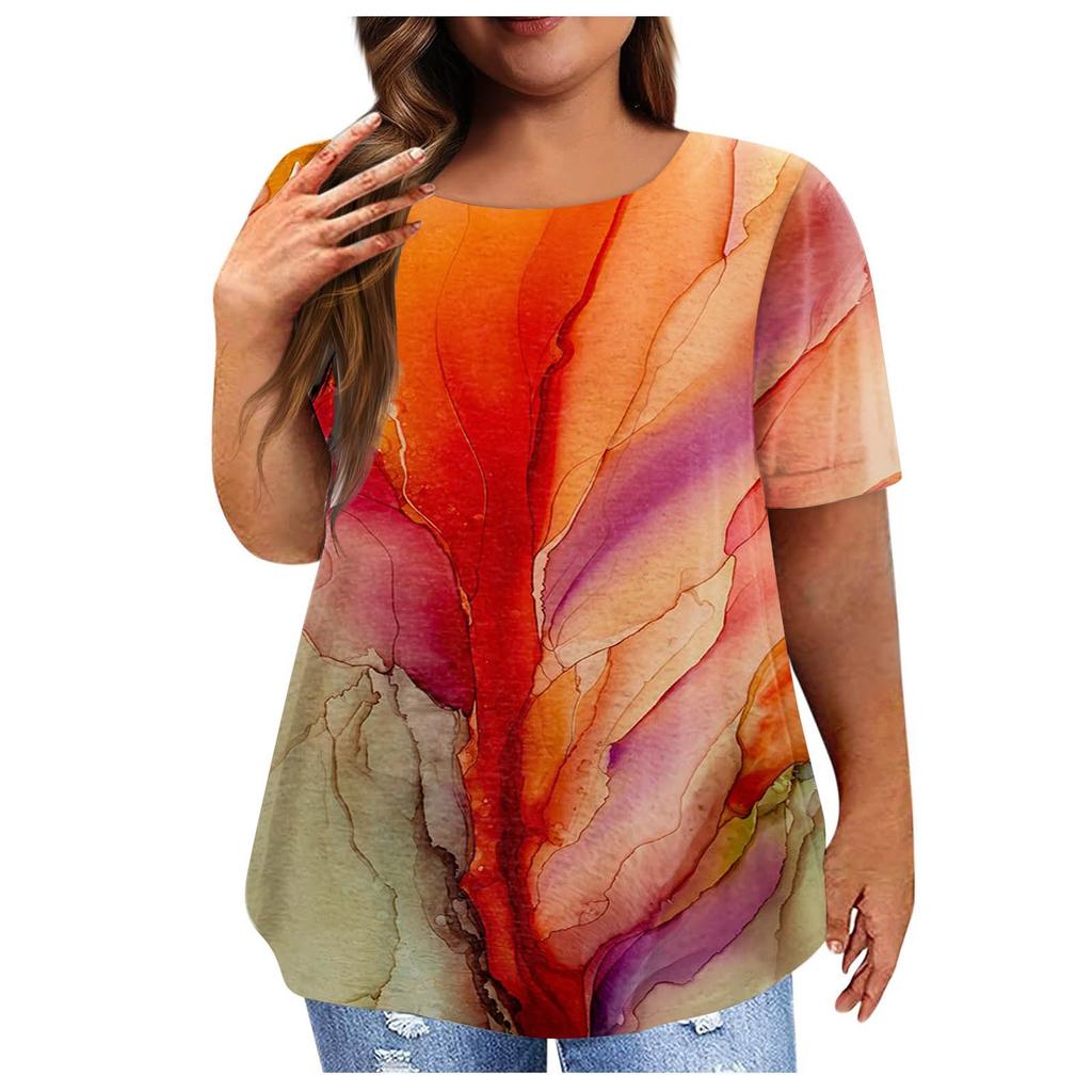 Женская рубашка с коротким рукавом, круглый вырез, футболка больших размеров, повседневные топы с принтом