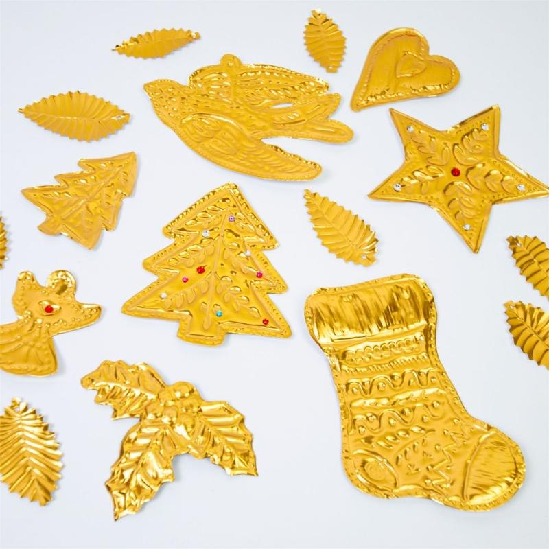 Набор праздничных украшений из фольги ручной работы, тисненые фольгированные рождественские украшения для дома и офиса, рождественская елка