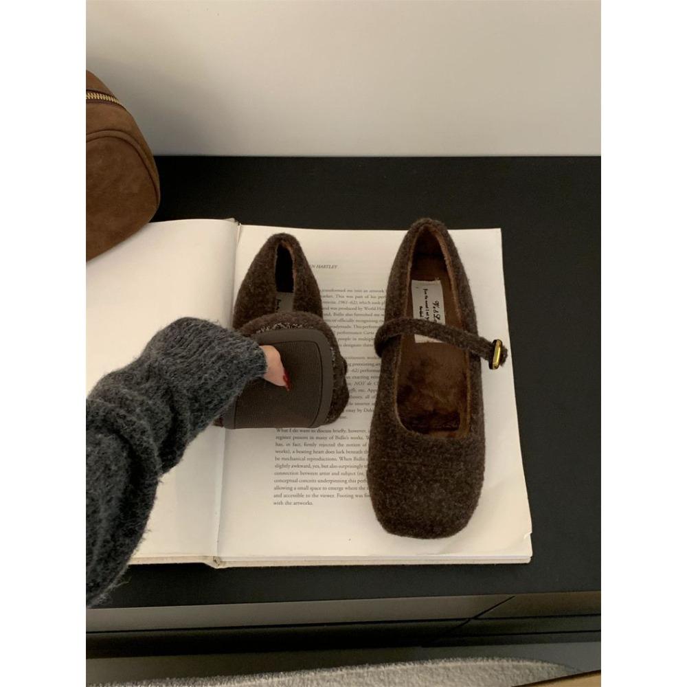 Уютные балетки из овечьей шерсти с квадратным носком, женские теплые туфли Мэри Джейн с мехом Тедди, элегантные пушистые плюшевые мокасины для женщин