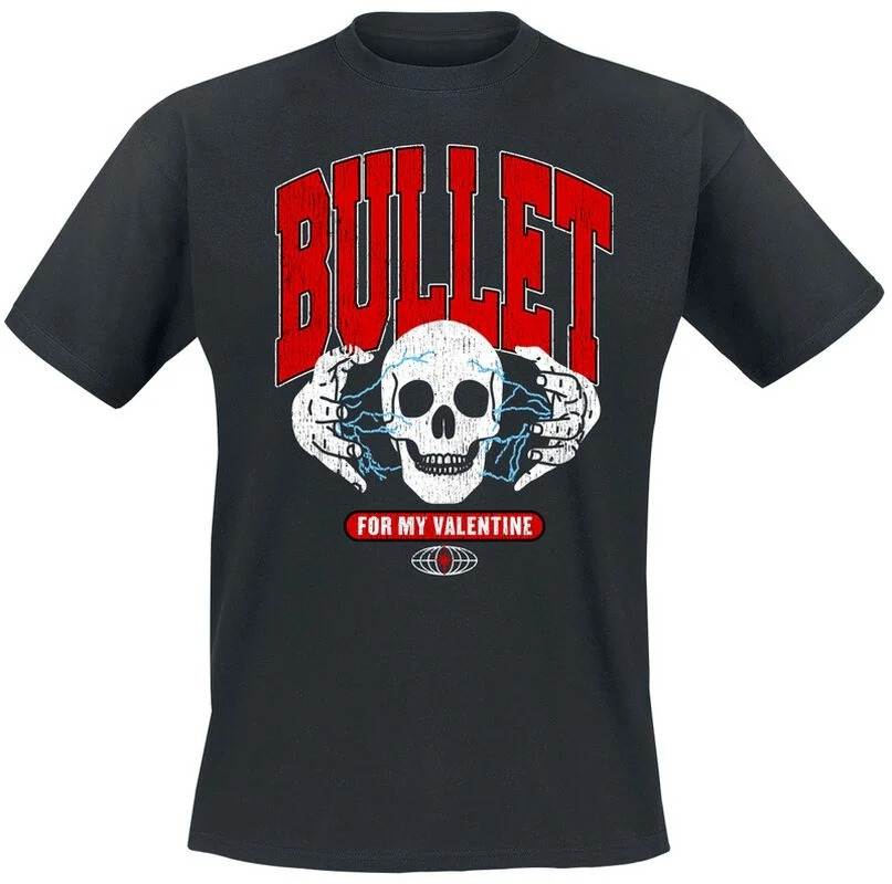 Футболка Bullet for My Valentine Lightning Skull, Футболка в стиле Metalcore с ретро-руками и принтом черепа, Мерч для фанатов группы