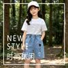 Girls' Summer Cartoon Printed Elastic Waisted Denim Shorts