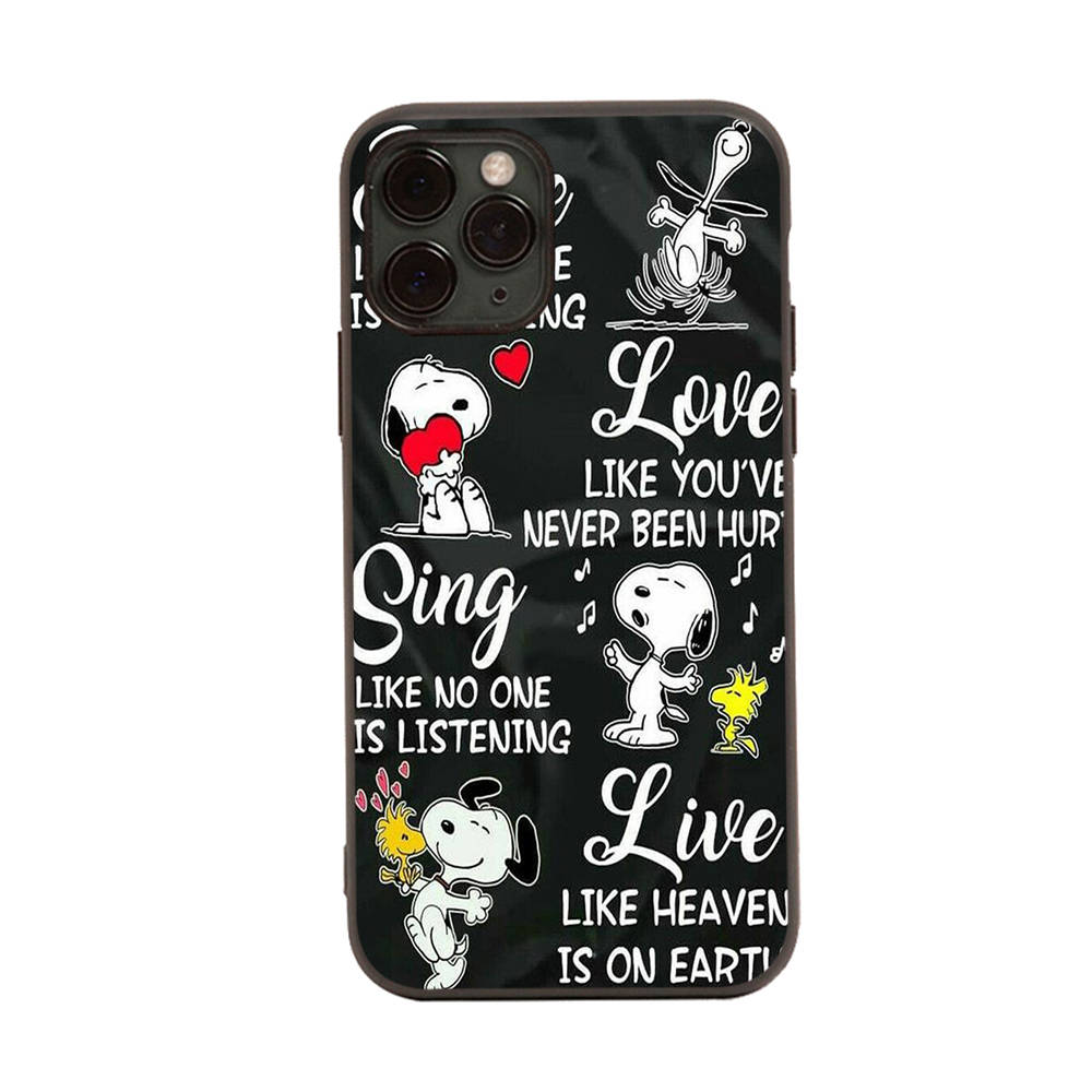 SM7 Snoopy черный мягкий чехол для iPhone 16 15 Plus 14 13 Pro 8 SE XR XS Max P30 Nova 5T Y5P Y6 Y7 Y8P Y9 Realme C30 C33 C31 VIVO Y36 V27