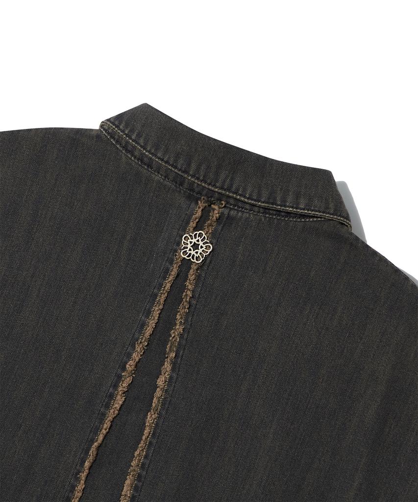 ULKIN Cross Low Edge Denim Shirt_Black