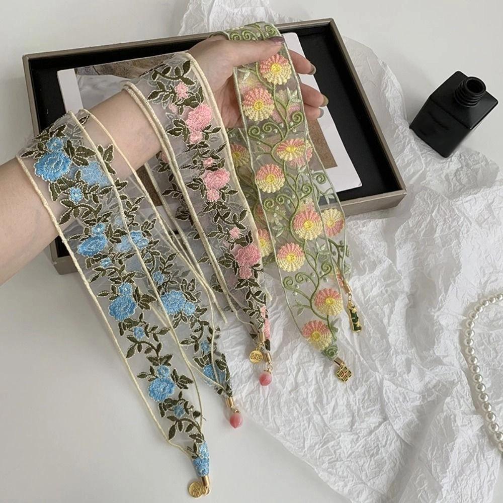 Sweet Embroidered Lace Scarf Printed Narrow Long Scarves Retro Floral Scarf  Wedding