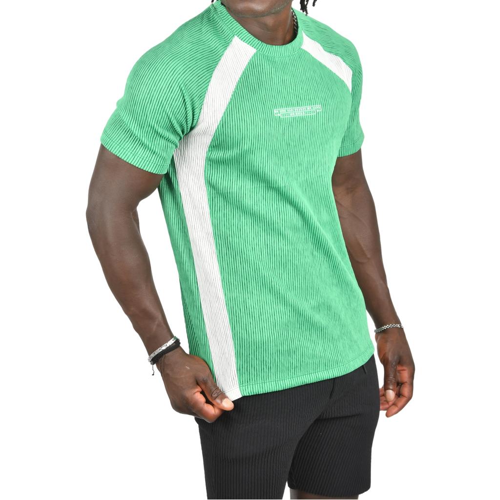 Облегающая футболка DeepSEA из лайкры в рубчик с боковыми полосками и надписью спереди 2403231