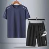 Men's Summer Ice Silk Sports Suit: Breathable, Quick-Dry, Short-Sleeved, Two-Piece for Fitness and Leisure.