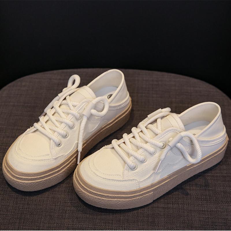 Korean Version Canvas Shoe Female Flat Bottom Comfortable 2024 New Casual Simple All-match Solid Color Womens Shoes Summertime