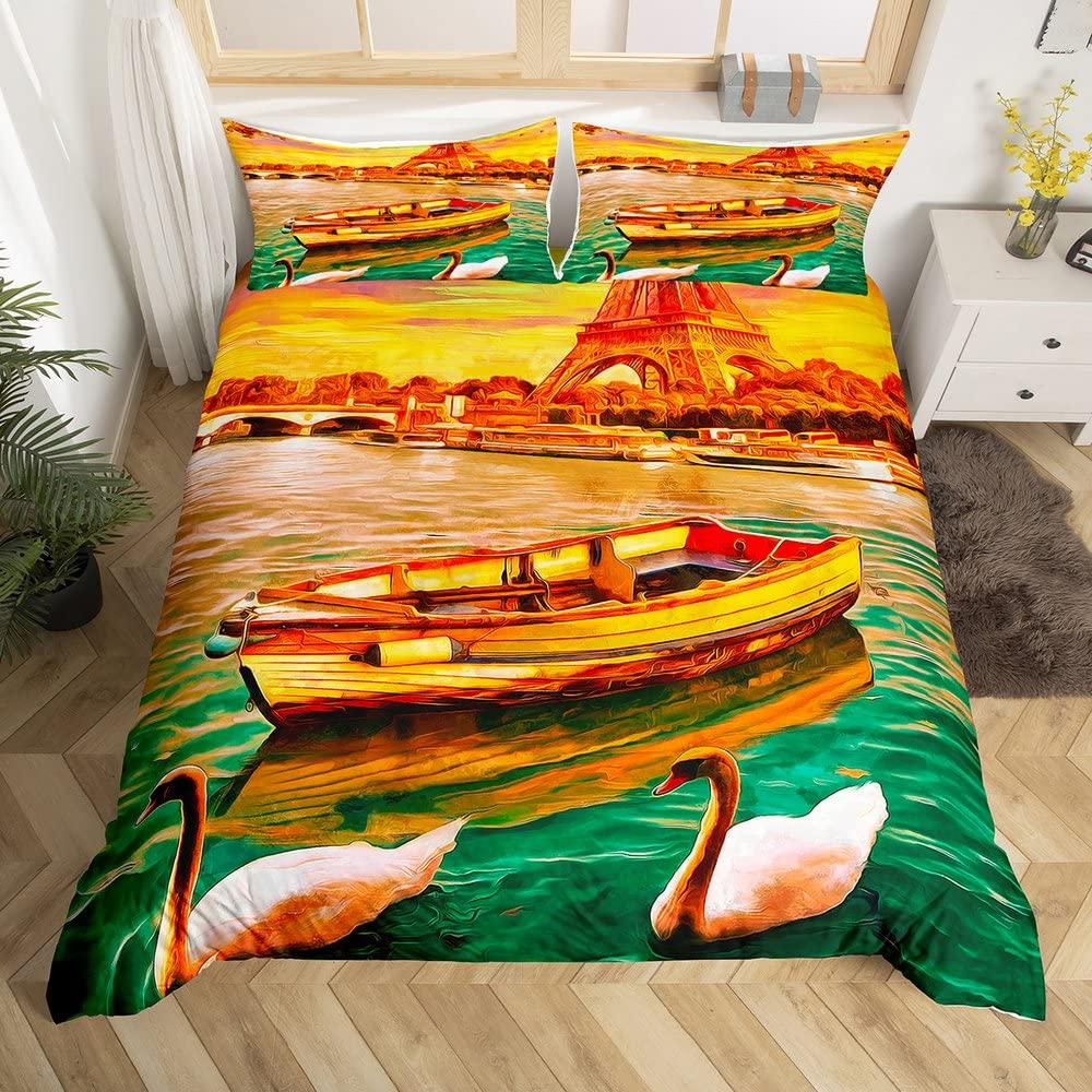 Romantic Swan Duvet Cover Set King Wild Animal Comforter Cover Butterfly Floral Bedding Set For Valentine's Day Wedding Decor