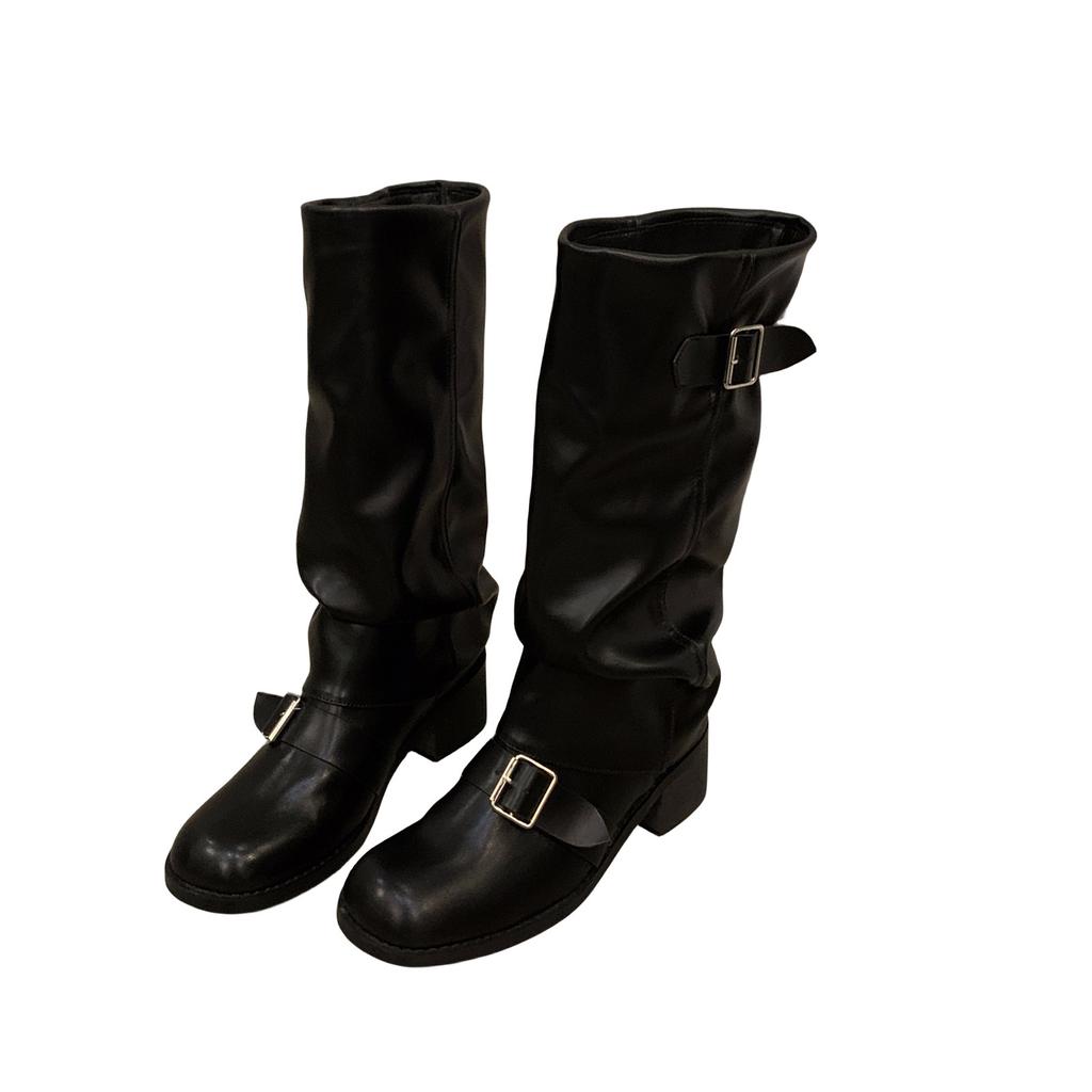 Сапоги-трубы в стиле ретро на высоком каблуке, коричневые длинные рыцарские сапоги, женская обувь 2024 года, новые осенне-зимние брюки средней длины, длинные сапоги-трубы