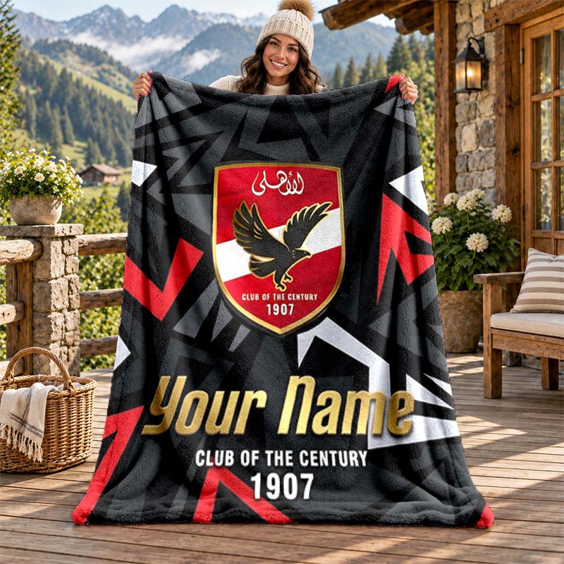 Al Ahly FC Custom Name Flannel Blanket Personalized Soft Warm Plush Throw Blanket Customized Gift for Family Friends