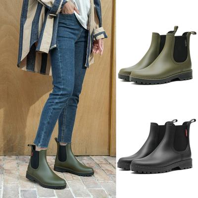 Модные женские короткие нескользящие резиновые сапоги челси водонепроницаемая обувь однотонные универсальные водонепроницаемые сапоги для женщин