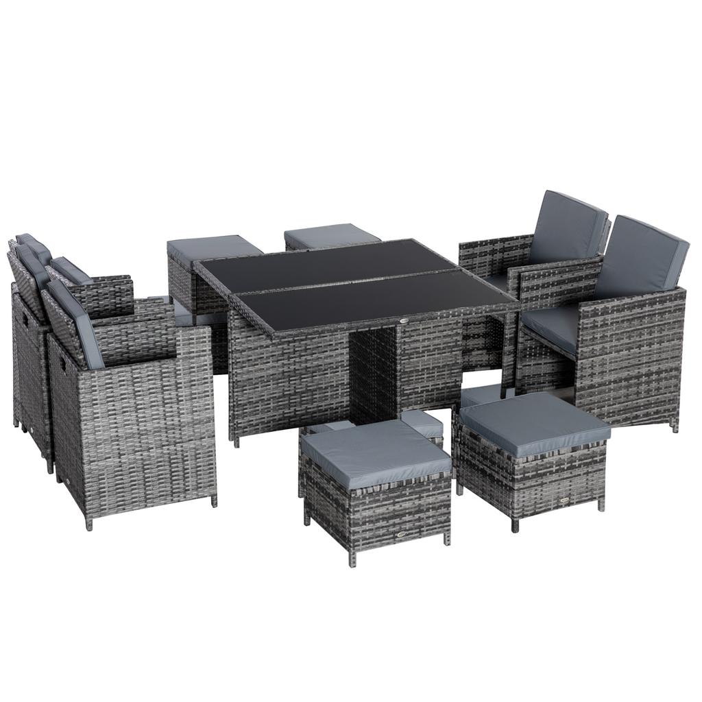 8-Seater Rattan Dining Set Garden Furniture Cushion Seat Woven Rattan Grey