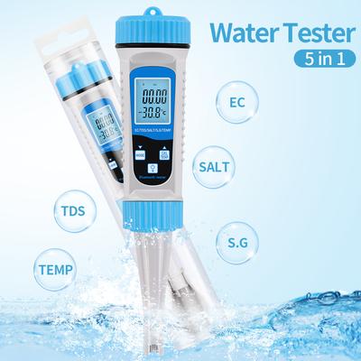 Bluetooth 5 в 1 Цифровой тестер качества воды EC TDS СОЛЬ S.G ТЕМП Метр Детектор для тестирования воды с подсветкой для дома, аквакультуры