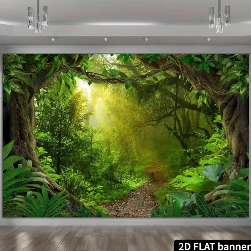 2D Lush Rainforest Backdrop Photography Background Banner