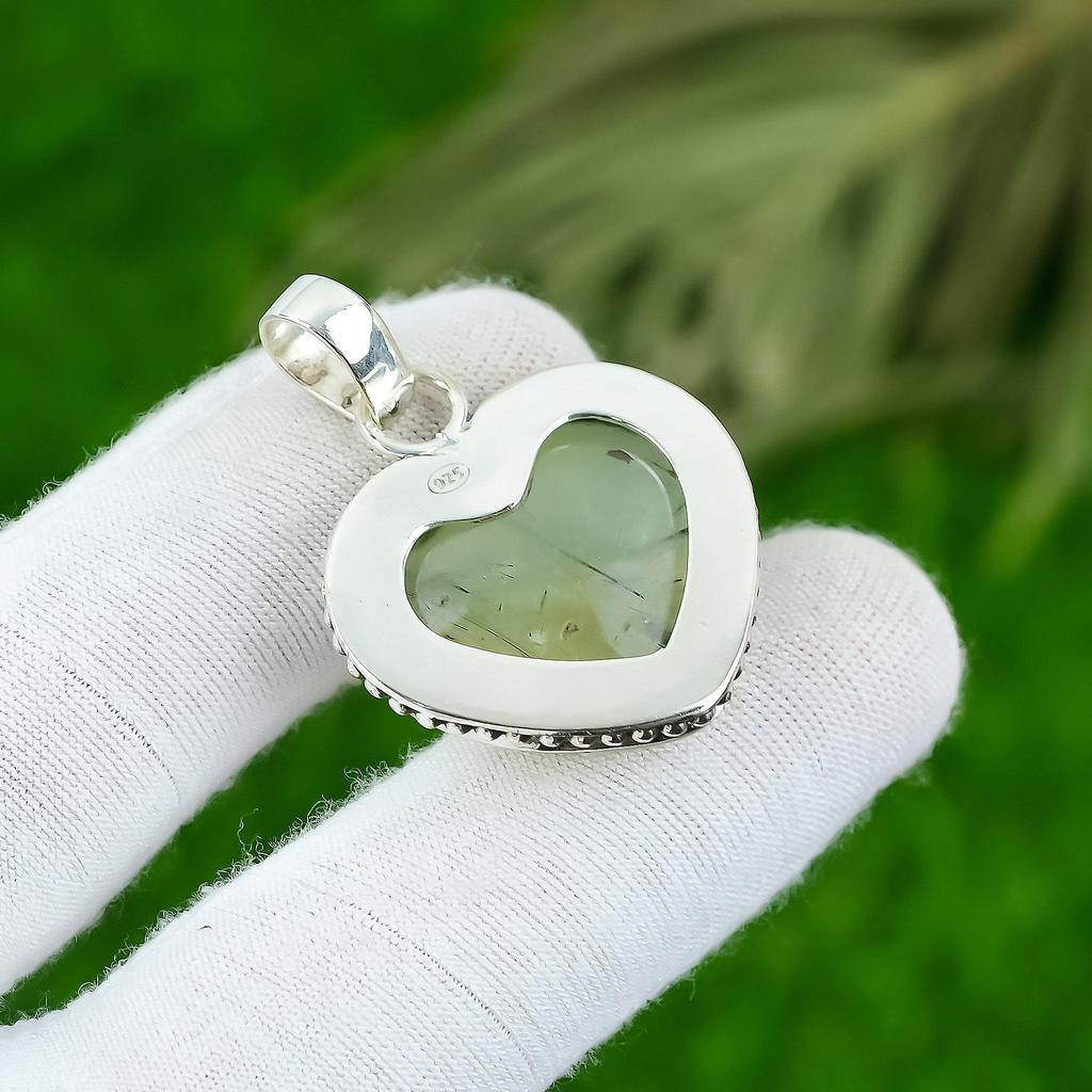 Натуральный Моховой Пренит Драгоценный Камень Ювелирные Изделия Подвеска из Стерлингового Серебра 925 пробы для Женщин