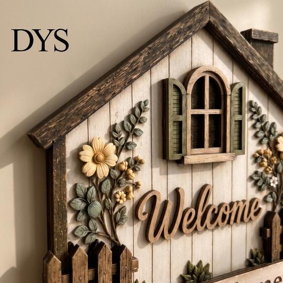 Деревянный держатель для ключей настенный, в форме домика в деревенском стиле, с цветами, подарки на новоселье, рельеф для нового дома, приветственные милые настенные крючки, деревенский прихожая