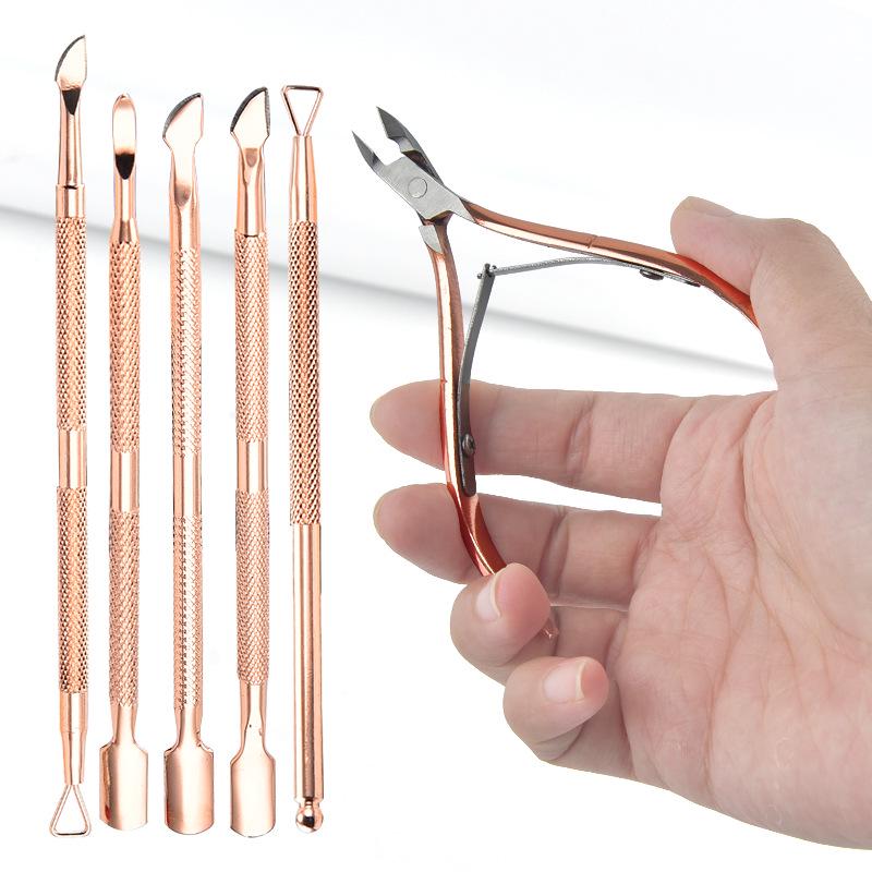 Rose Gold Stainless Steel Cuticle Remover & Pusher Manicure Tool Set